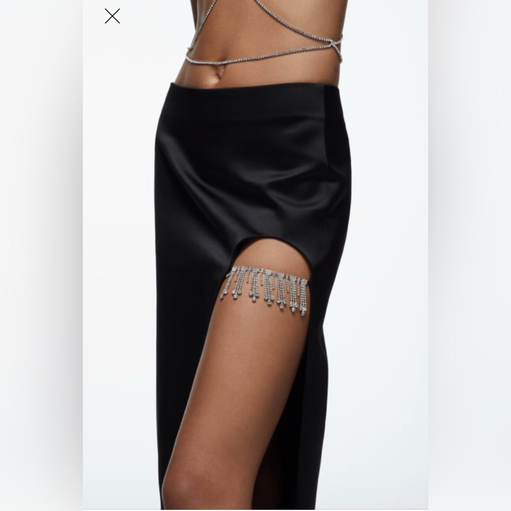Zara Black Midi Skirt with Rhinestone Detail